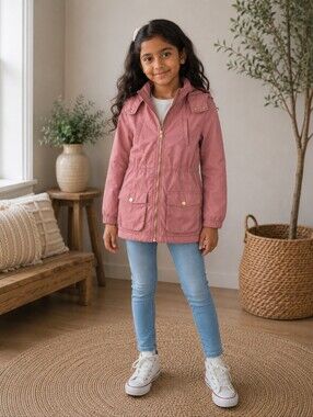 H&M Kids Pink Utility Jacket Coquette Balletcore Hooded Parka 8/9